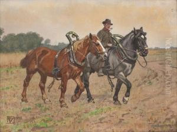 Bauer Mit Ackergaulen Oil Painting by Fritz Volkers