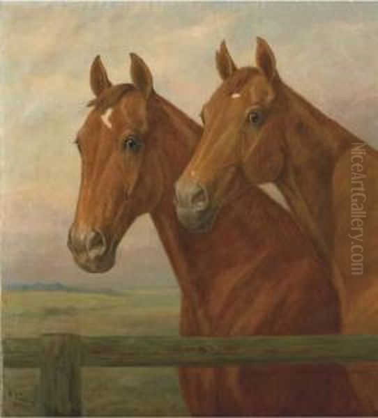 Two Horses Oil Painting by Karl Volkers