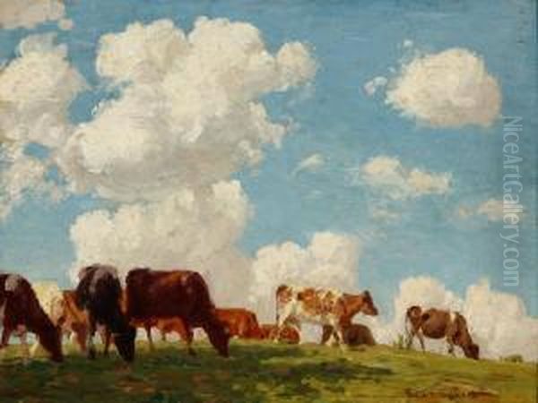 New England Pasture Oil Painting by Edward Charles Volkert