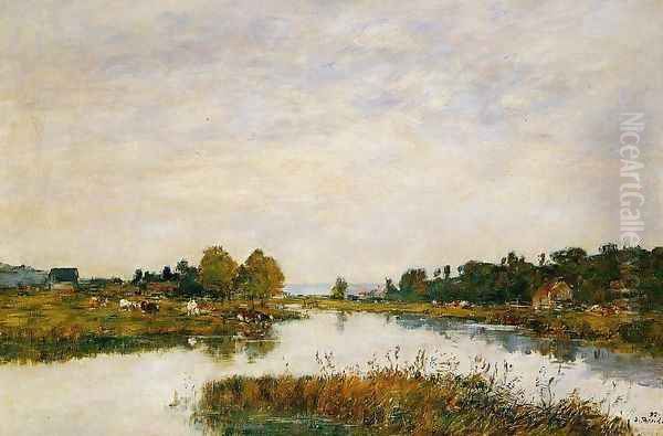 The Still River at Deauville Oil Painting by Eugene Boudin