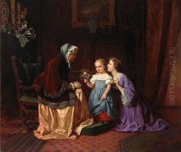 A Posey For Grandmother Oil Painting by Antonie Volkmar