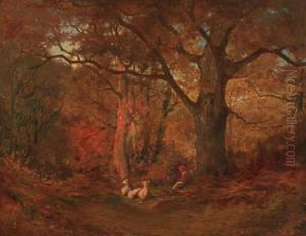 Shepherdess With Flock In The Deep Woods Oil Painting by Charles Volkmar