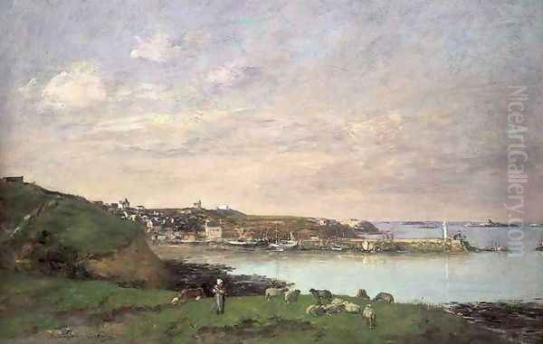 View at Saint-Quay-Portriaux Oil Painting by Eugene Boudin