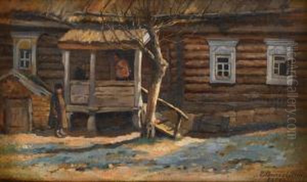 House In Vyatka Oil Painting by Efim Efimovich Volkov