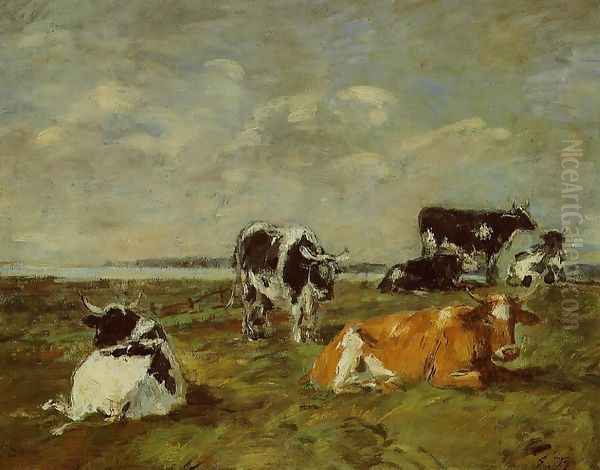 Cows near the Sea Oil Painting by Eugene Boudin