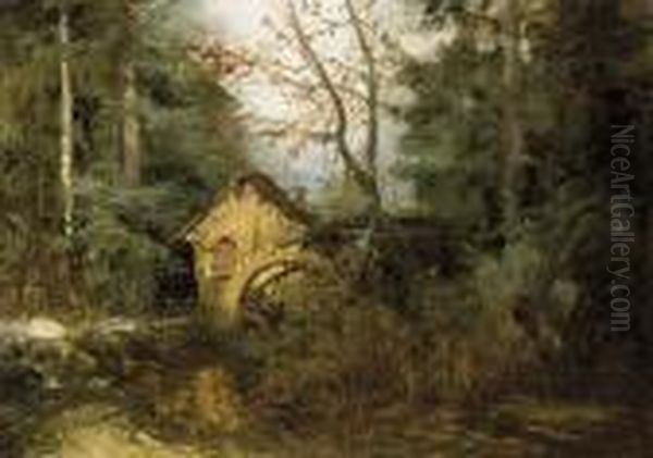 A Watermill In The Woods Oil Painting by Efim Efimovich Volkov