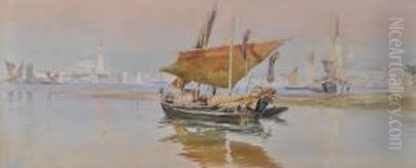 Sailing Barges In Thelagoon Oil Painting by Aleksandr Nikolaev. Volkov Muromzoff