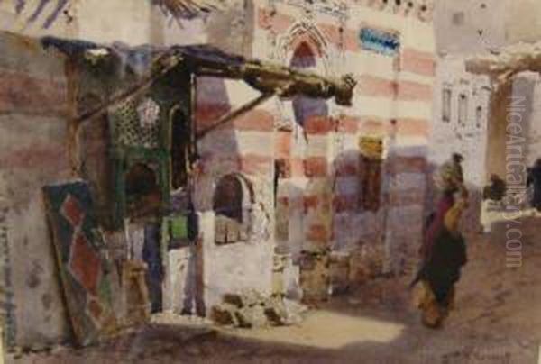 Middle Eastern Street Scene Oil Painting by Aleksandr Nikolaev. Volkov Muromzoff