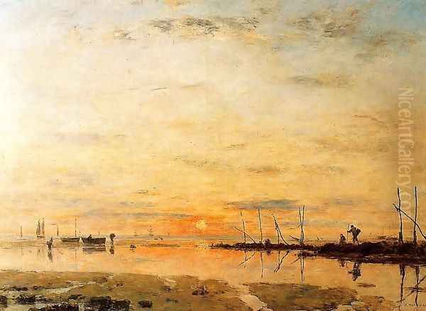 Le Havre, Sunset at Low Tide Oil Painting by Eugene Boudin