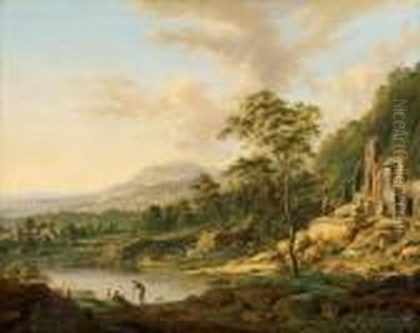 Italienische Ideallandschaft Oil Painting by Johann Christian Vollerdt or Vollaert