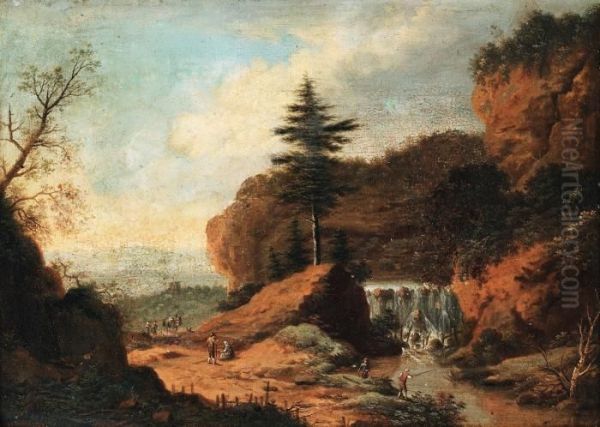 Landscape With Figures Oil Painting by Johann Christian Vollerdt or Vollaert