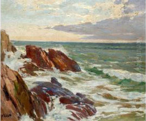 Vagues Sur La Cote Bretonne Oil Painting by Henry Emile Vollet