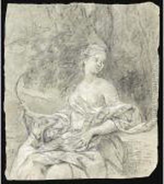 Three-quarter Length Study Of A Young Woman As Diana Oil Painting by Johannes Vollevens I