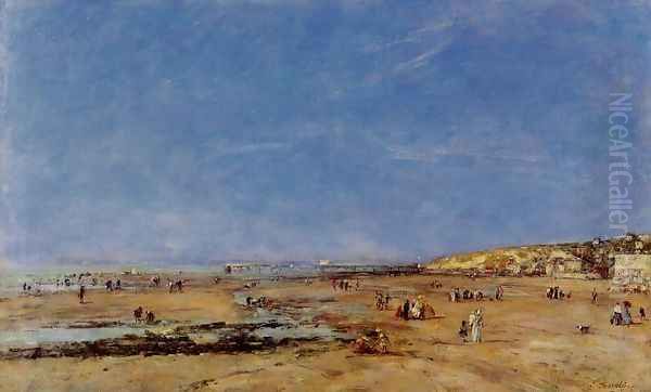 Trouville, Panorama of the Beach Oil Painting by Eugene Boudin