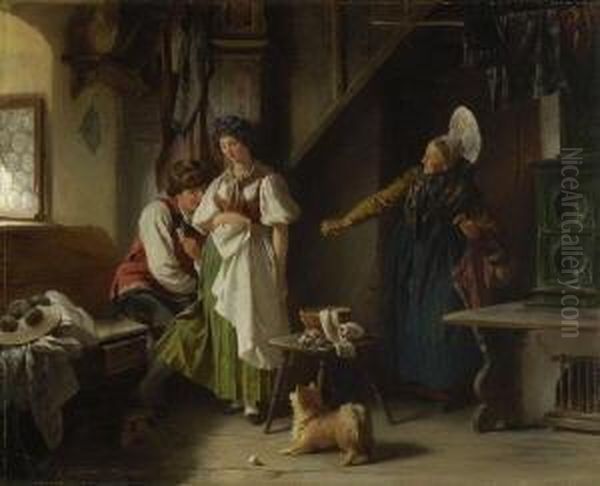 Das Uberraschte
 Liebespaar. Oil Painting by Ludwig Vollmar