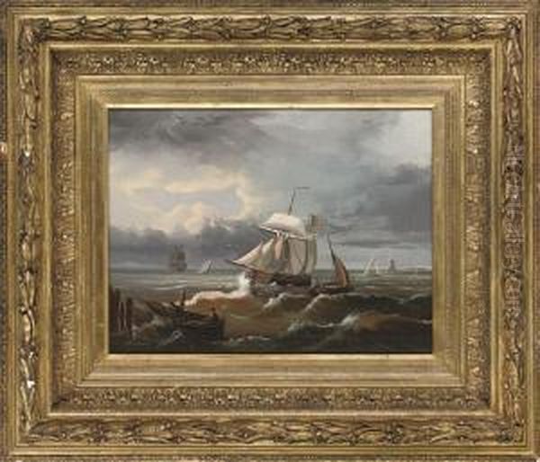 Running Into Harbour On The Incoming Tide Oil Painting by Adolph Friedrich Vollmer