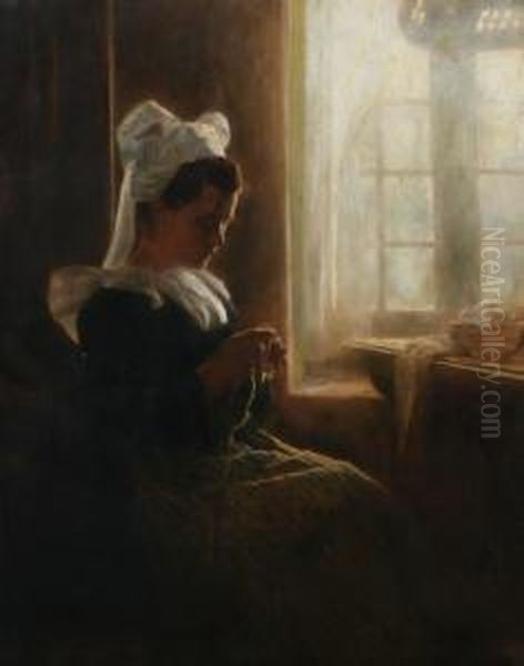 Knitting In Midday Light Oil Painting by Alexis Vollon