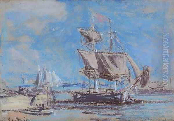 Voilier au port Oil Painting by Eugene Boudin