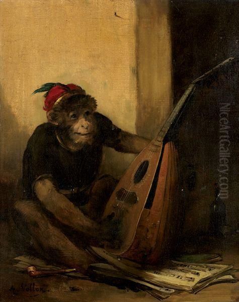 Singe Musicien Oil Painting by Antoine Vollon