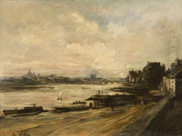 La Seine A Bercy Oil Painting by Antoine Vollon