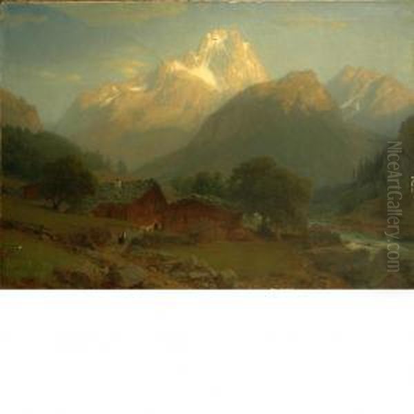 Alpine Landscape Oil Painting by Johann Jakob Vollweider