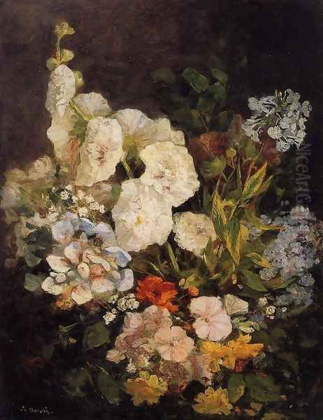 Spray of Flowers - Hollyhocks Oil Painting by Eugene Boudin