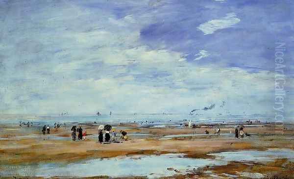 Deauville, the Beach, Low Tide Oil Painting by Eugene Boudin