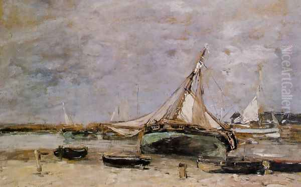 Trouville, the Jettys, Low Tide Oil Painting by Eugene Boudin