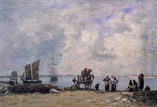 Fishermen's Wives at the Seaside Oil Painting by Eugene Boudin