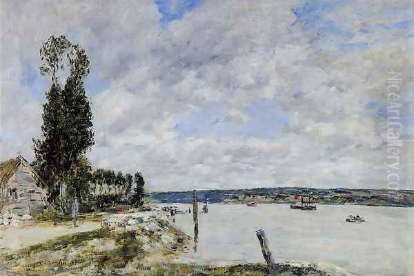 Environs de Quillebeuf, Le Bac de la Mailleraye Oil Painting by Eugene Boudin