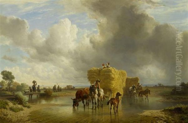 A Storm Rising At Harvest Time Oil Painting by Friedrich Johann Voltz