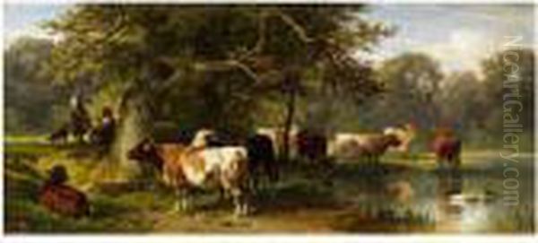 Vieh An Der Tranke Oil Painting by Friedrich Johann Voltz