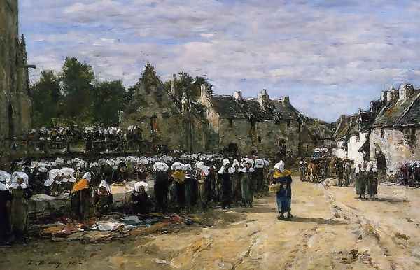 The Market at Landenneau Oil Painting by Eugene Boudin