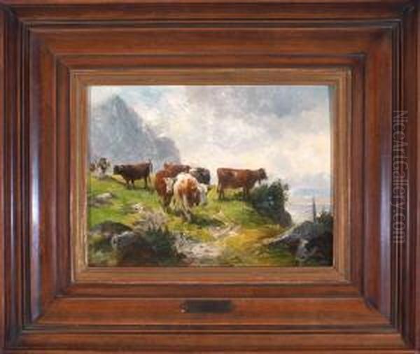 Kuhe Auf Der Alm Oil Painting by Ludwig Gustav Voltz