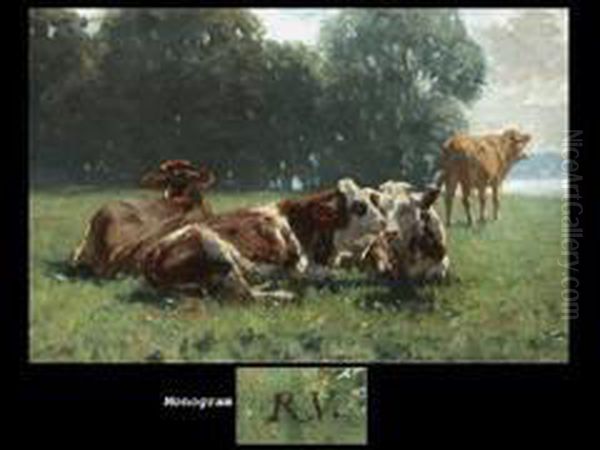 Kuhe Auf Der Weide Oil Painting by Richard Voltz