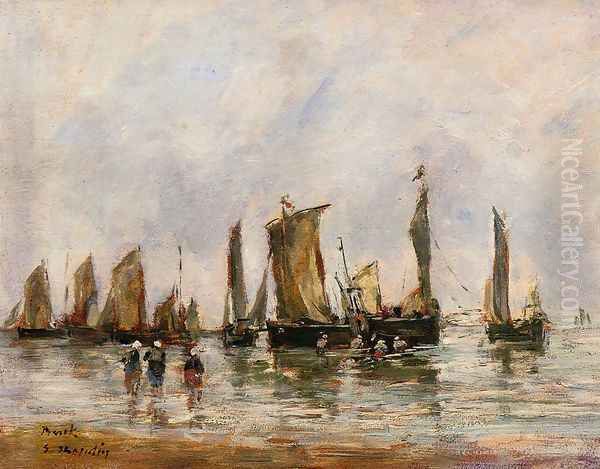 Fishing Boats at Berck Oil Painting by Eugene Boudin