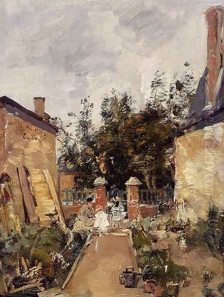 Madame S with Her Children in Their Garden at Trouville Oil Painting by Eugene Boudin