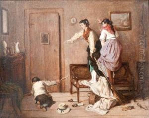  La Chasse A La Souris  Oil Painting by Hermann Volz