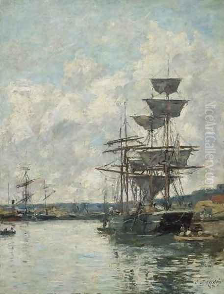 Ships at Le Havre Oil Painting by Eugene Boudin