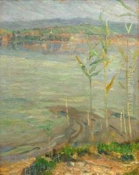 River Landscape Oil Painting by Wilhelm Volz