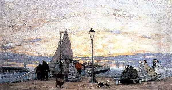 The Jetty at Trouville- Sunset 1864 Oil Painting by Eugene Boudin