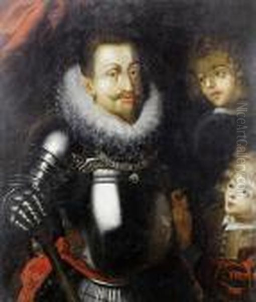 Portrait Of A Nobleman, Possibly The Emperor Rudolph Ii, Three-quarter-length, In Armour, Wearing The Order Of The Golden Fleece Oil Painting by Hans Von Aachen