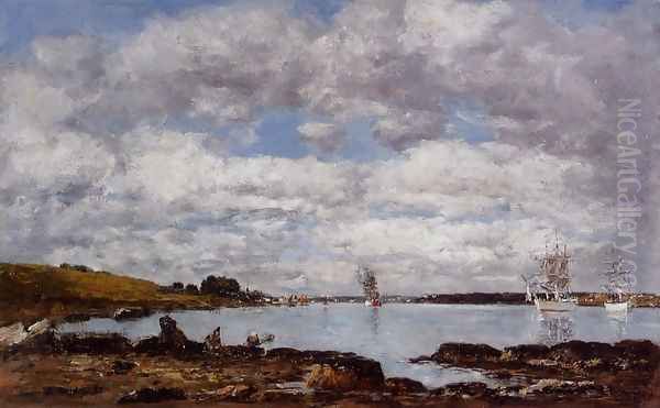 Kerhorl, the Bay, Mouth of the River Landerneau Oil Painting by Eugene Boudin