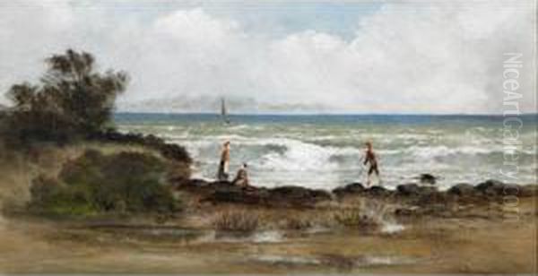 Figures On The Shore Oil Painting by Carl Henry Von Ahrens