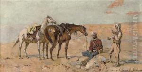 A Rest In The Desert Oil Painting by Thaddaus von Ajdukiewicz