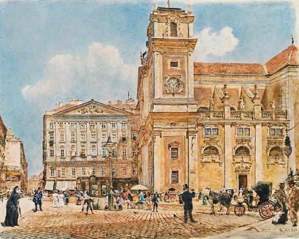 Blick Auf Die Freyung Mit Der Schottenkirche Oil Painting by Rudolf Ritter von Alt