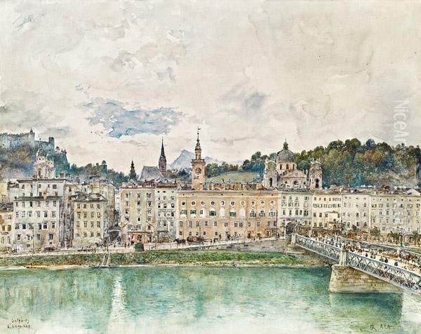 Salzburg Mit Der Salzach Oil Painting by Rudolf Ritter von Alt