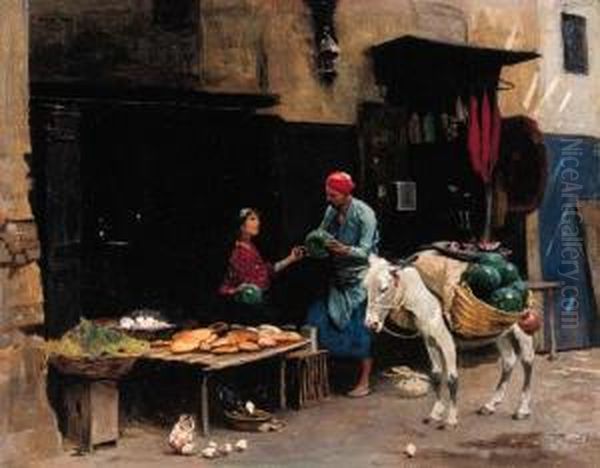 The Watermelon Seller Oil Painting by Raphael von Ambros