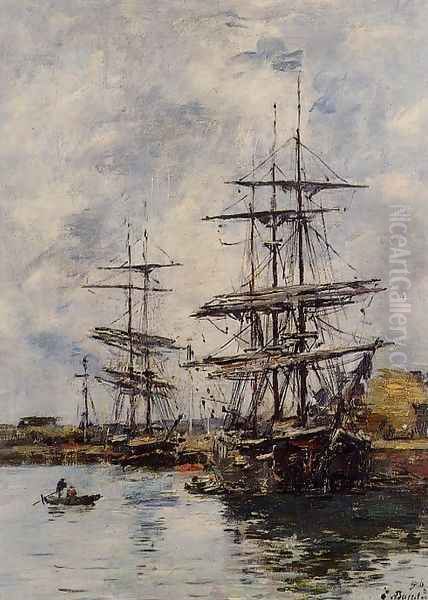 Deauville, Ships at Dock Oil Painting by Eugene Boudin