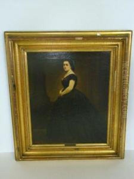 Portrait Of A Woman In Black Dress. Oil Painting by Baron Heinrich von Angeli